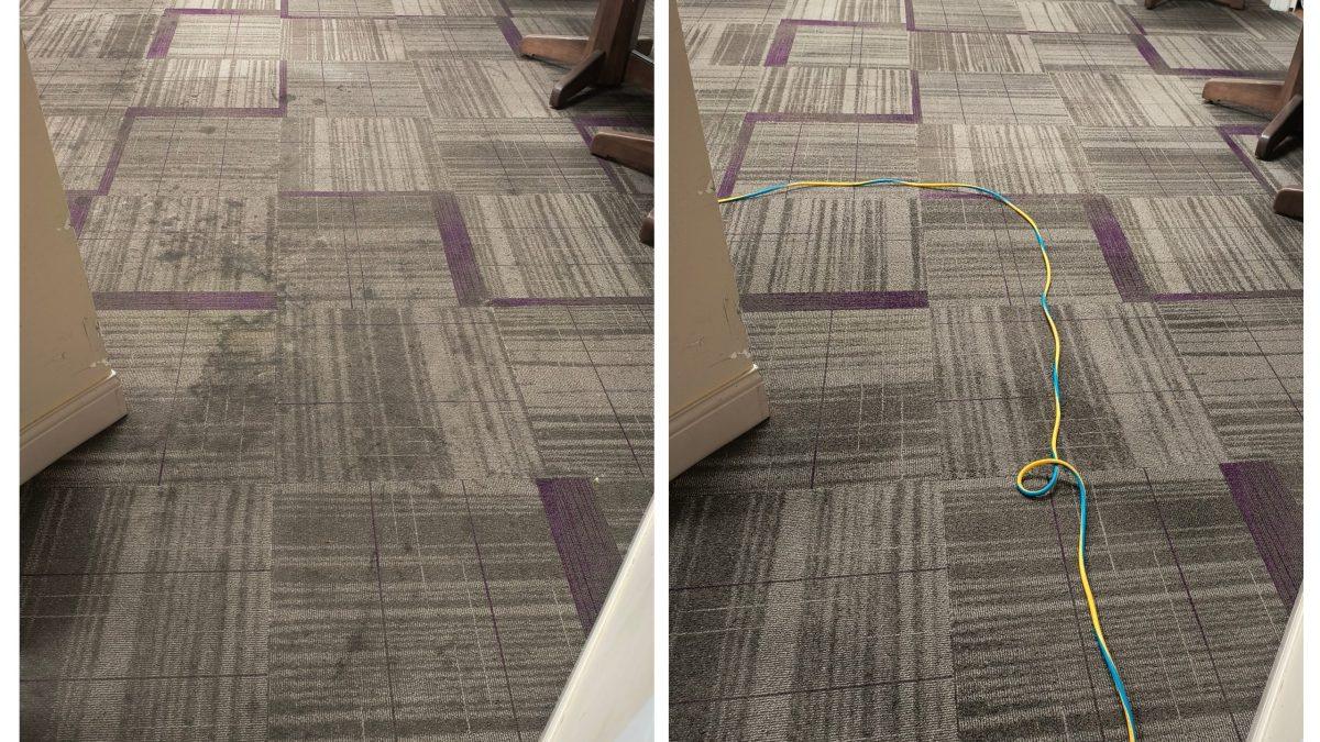 Before and after of a commercial carpet cleaning