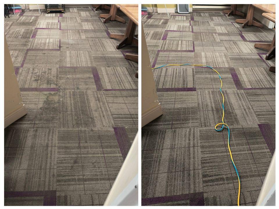 Before and after of a commercial carpet cleaning