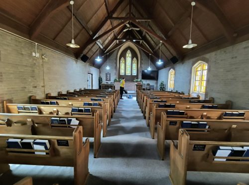 Professional deep carpet cleaning in a church